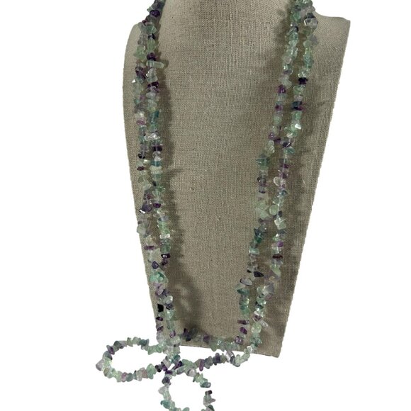 Fluorite Gemstone Chip Chippy Beaded Necklaces Lot 2 Green Purple Natural 32" - Picture 2 of 9